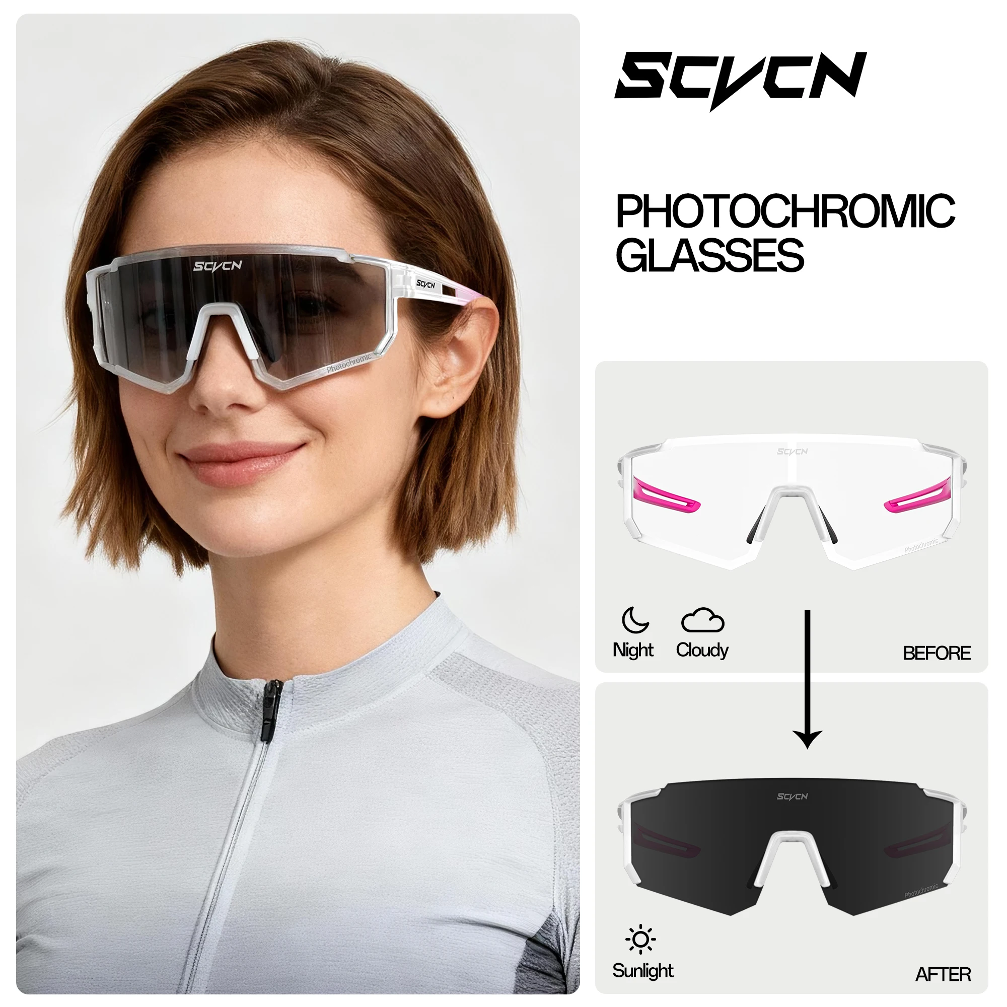 SCVCN Heißer Photochrome Radfahren Gläser Outdoor UV400 Schutz MTB Fahrrad Sonnenbrille Männer Frauen Sport Fahrrad Winddicht Brille – Detail 14