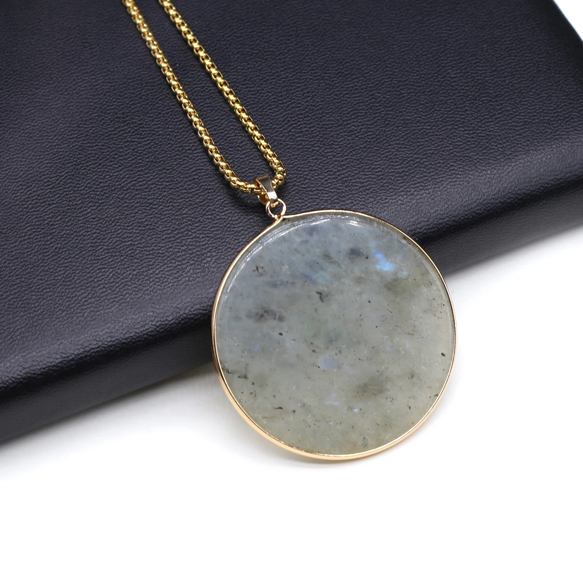 Natural StoneHealing Crystals Amazonite Round Pendant 50mm Necklace Stainless Steel Chain for Women Jewelry Gifts  60cm