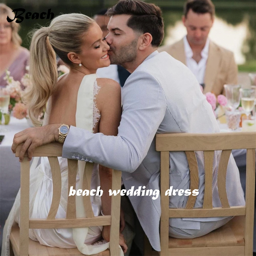 Strand einfache Schatz Satin Hochzeit Brautkleider sexy ärmellose rücken freie boden lange A-Linie Brautkleid Vestidos Largos