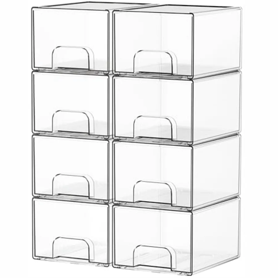 

8 Pack Small Stackable Storage Bins, Clear Acrylic Drawer Boxes, Medicine Cabinet Organizer, Plastic Containers for Organizing