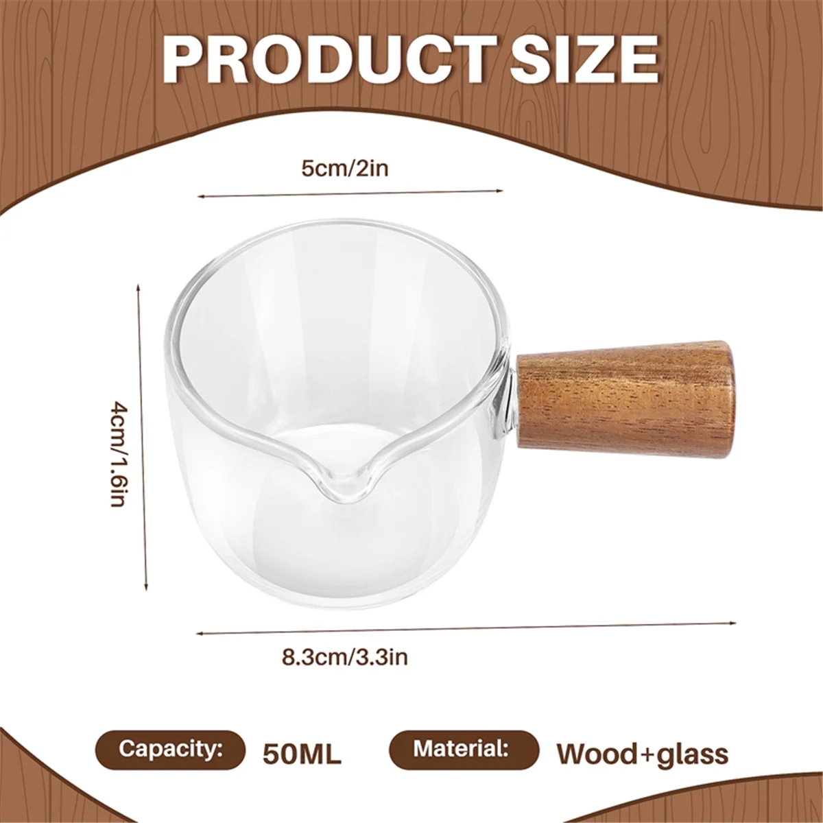 Crémier en verre transparent avec manche en bois, mini pichet à café et à lait, 2 pièces 50ml, contenance de 50ml