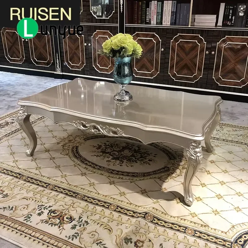 Luxury European Hand Carved Solid Wood Rectangular Coffee Table High End Villa Hotel Living Room Home Decoration Central Area