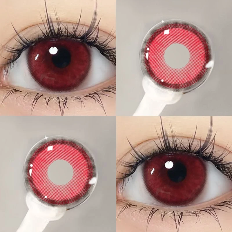 DUOXIU 1Pair Red Color Contact Lens Pupils High Quality Myopic Eyes - 0.00 to- 8.00 Diopter Halloween Red Lenses Fast Shipping