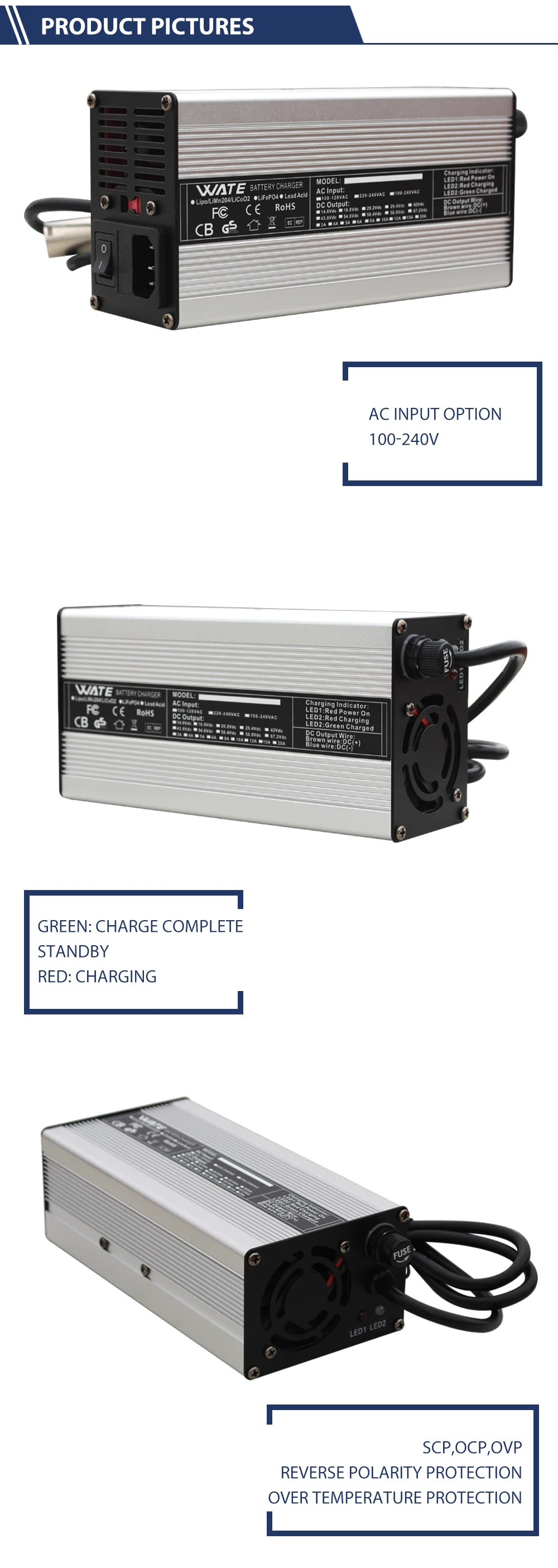 84V 5A Lithium Battery Charger For 72V 74V 20S Li-Ion Battery Pack Smart Charger Aluminium Alloy with Fan