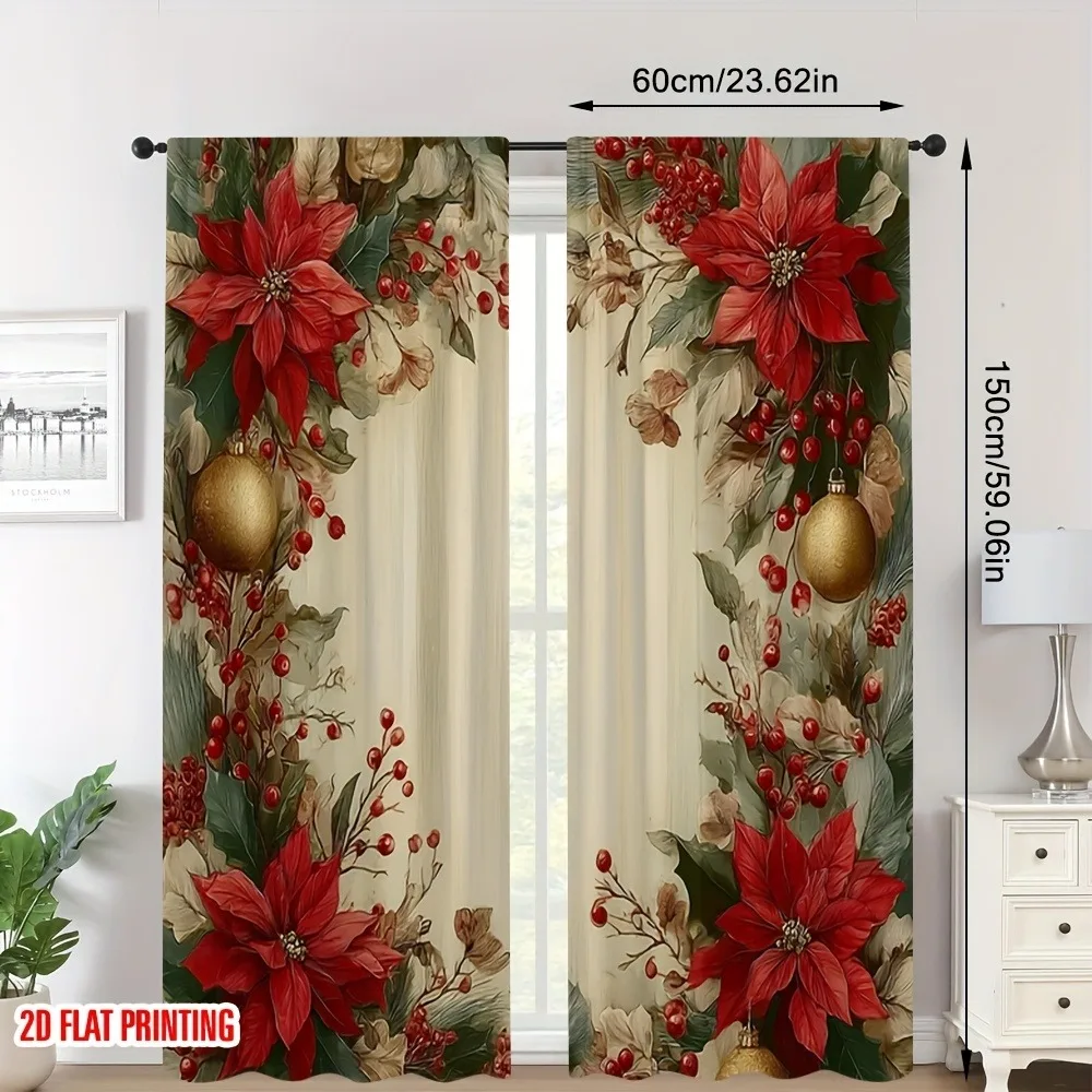 2-piece set, pine Christmas ball print, suitable for window holiday decoration, suitable for bedroom, living room, dining room,