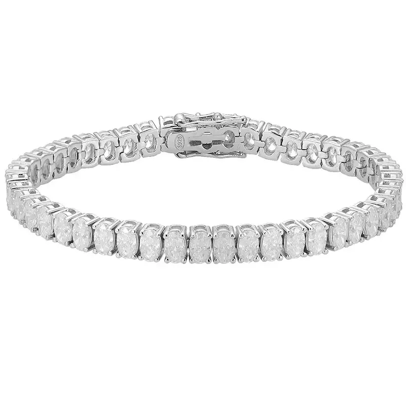 925 Silver 0.3ct D Color Oval Moissanite Chain Bracelet  Hiphop Rock Women Men Bling Diamond Link Bracelets Bangle Pass Tester