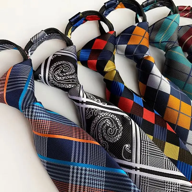 Corbata preatada de 8cm para hombres y mujeres, corbata con cremallera estilo Paisley, corbata tejida Jacquard a cuadros, corbata fácil para el cuello, accesorios de boda para hombres, regalo