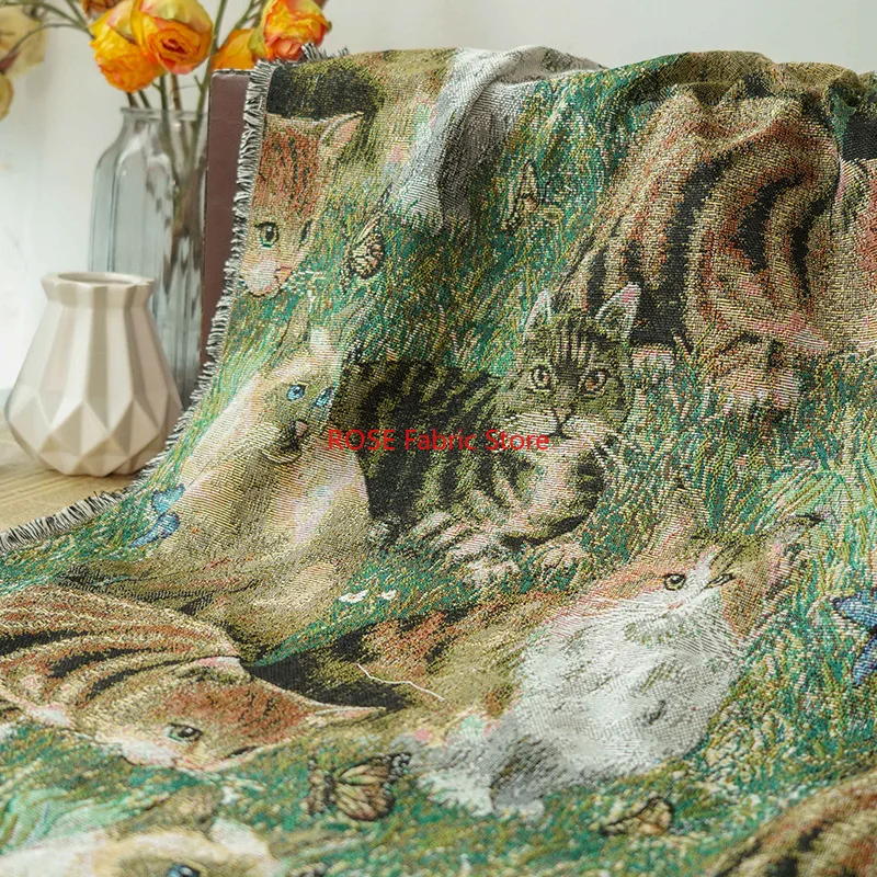 Tessuto jacquard tinto in filato di gatto erba da 1 metro. Tappeto per bagagli da donna in stile simpatico cartone animato che realizza tessuti spessi