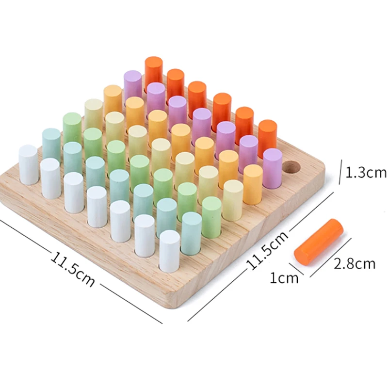 Stimulating Montessori Wooden Colorful Plugboard Toy for Children; Perfect for Hand-eye Coordination Training.