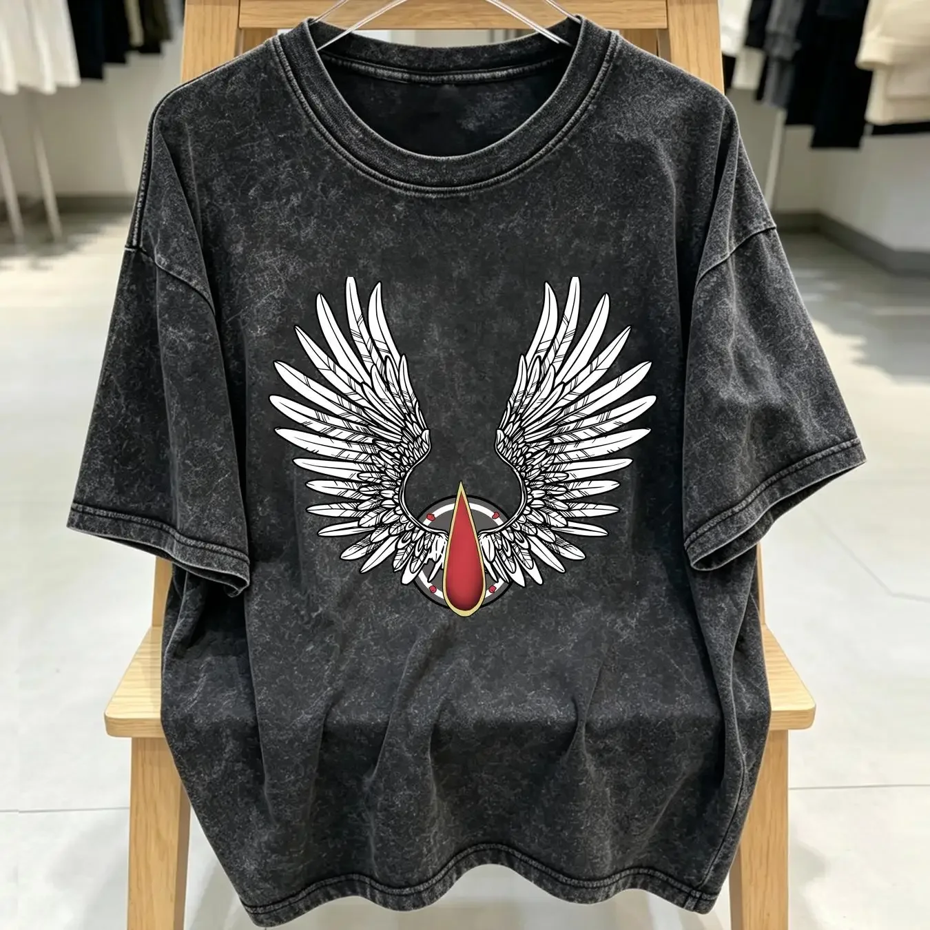 washed T Shirt Blood Angels Stylized Chapter Badge Softstyle  vintage Washed Stretched homme Top For Everyday Wear Versatile