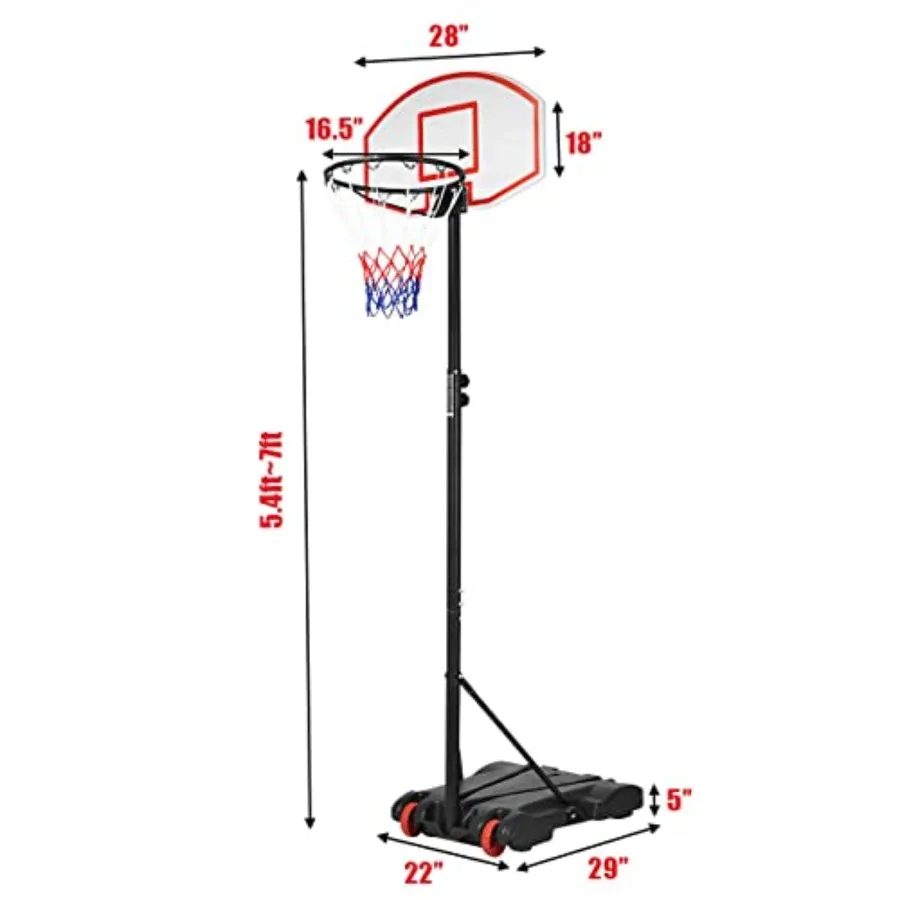 Портативное баскетбольное кольцо Moccha, регулируемая баскетбольная подставка 5,47 фута для молодежи и подростков, для использования в помещении и на открытом воздухе с шириной 28 дюймов P