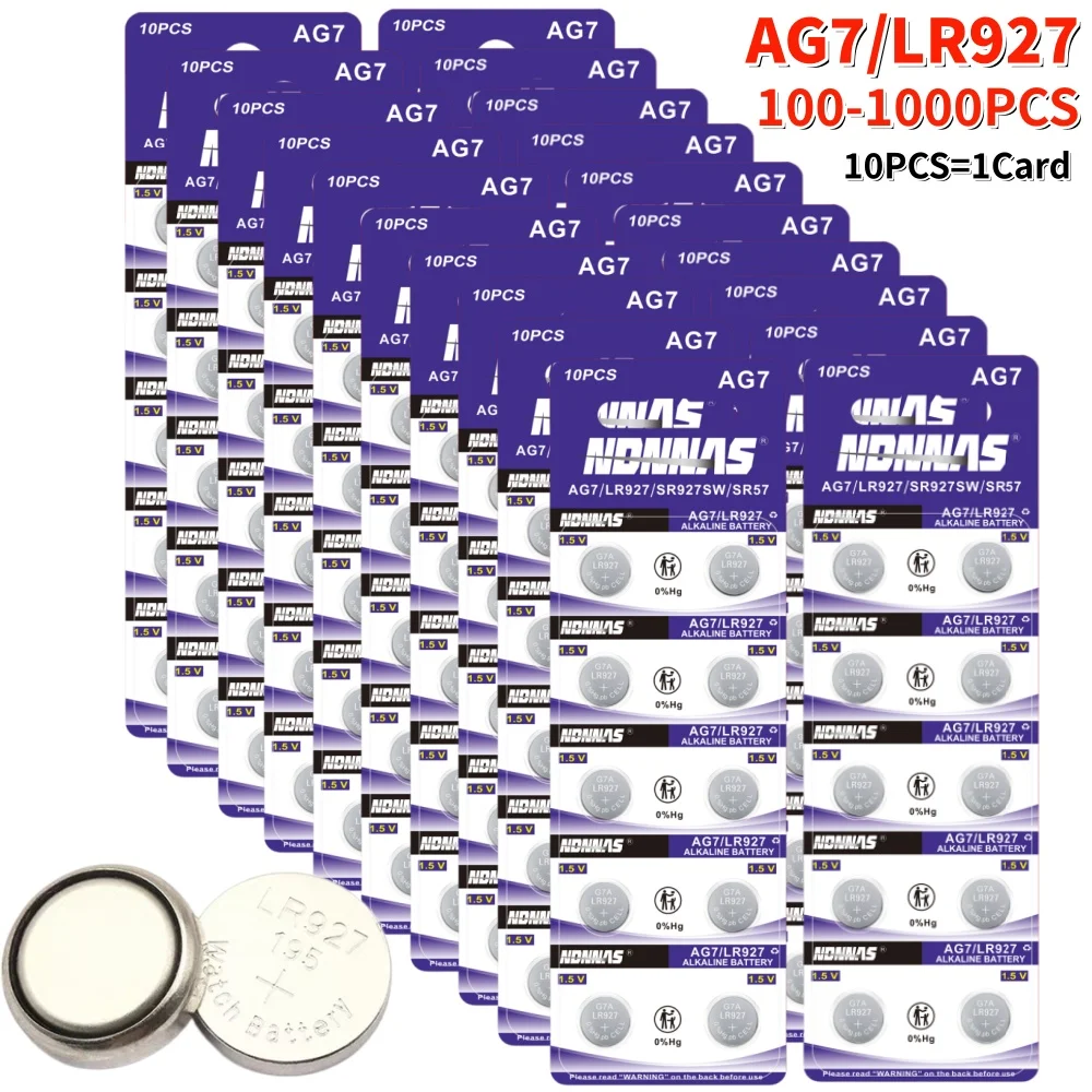 100-1000PCS AG7 LR927 395 SR927SW399 SR927W 395A LR571.5V Alkaline Batteries Coin Cell For Watch Toys Car Key Fob Remote Pointer
