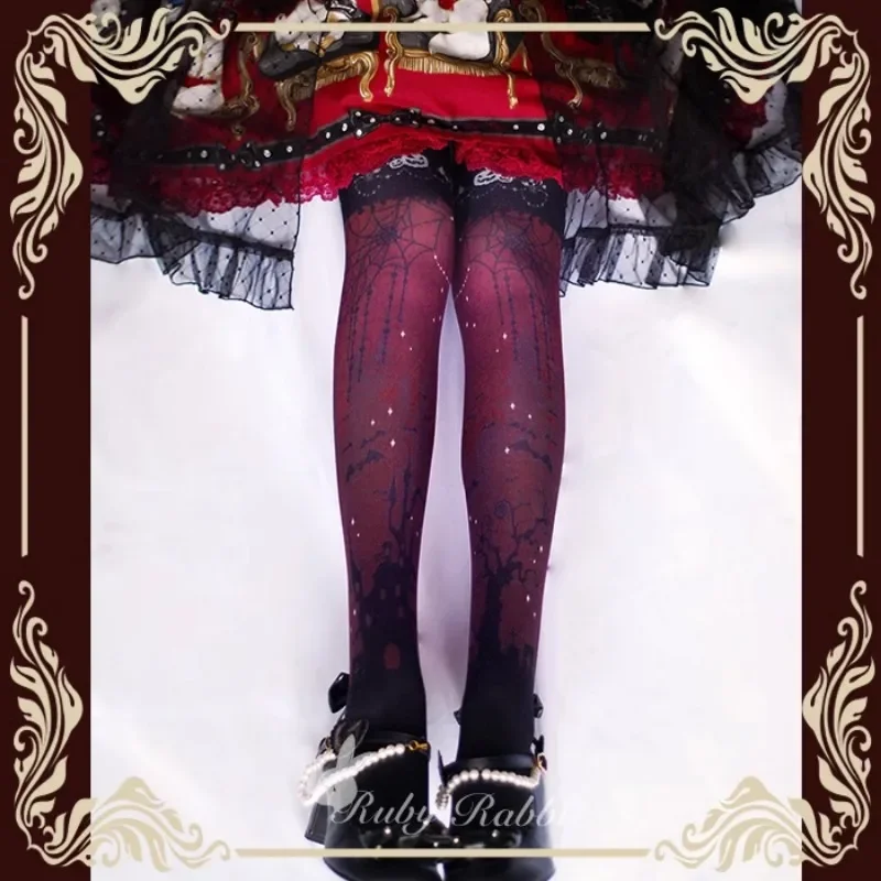 Japanese Jirai Kei Style Tights Woman Rompers Sweet Halloween Stockings Original Lolita Pantyhose Women Print Bottoming Socks