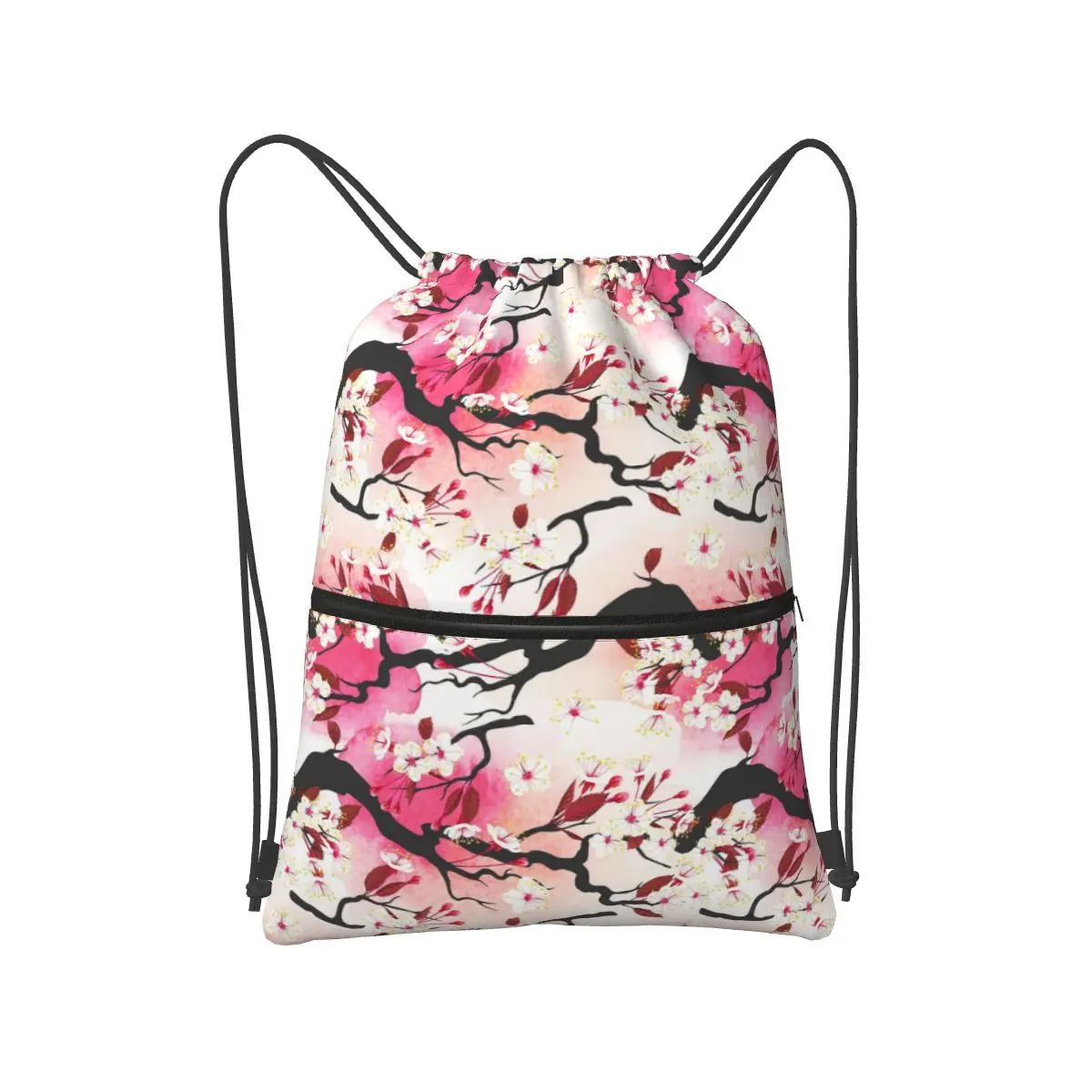 

Blooming Sakura Branch Cherry Blossom Japanese Flower Backpacks Fashion Drawstring Bags Shoes Bag Book Bags for Travel School