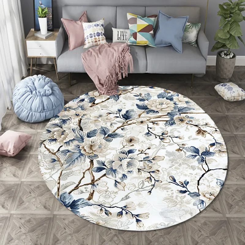 Artistic Modern Colorful Floral Round Rug – Daisy & Rose Nature-Inspired Mat for Living Room, Bedroom & Office