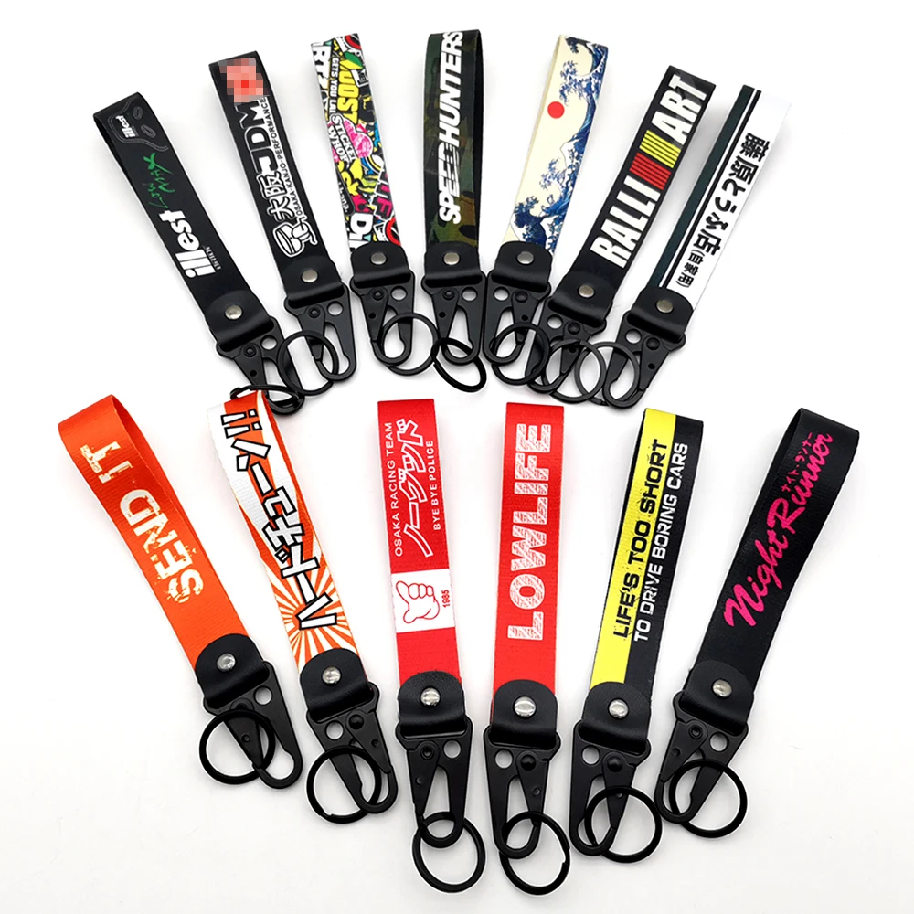 JDM Racing Short Lanyard Tags Wrist Strap Car Keychain For Motorcycle Key Fob Key Pendant Key Ring Initial D Accessories Gift