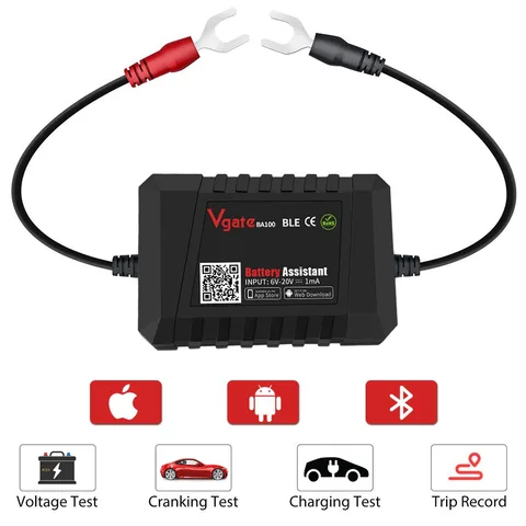 Тестер Аккумуляторов Vgate BA100 6-20В, Совместимый С Bluetooth 4.0, Работает С Приложением Для Телефона