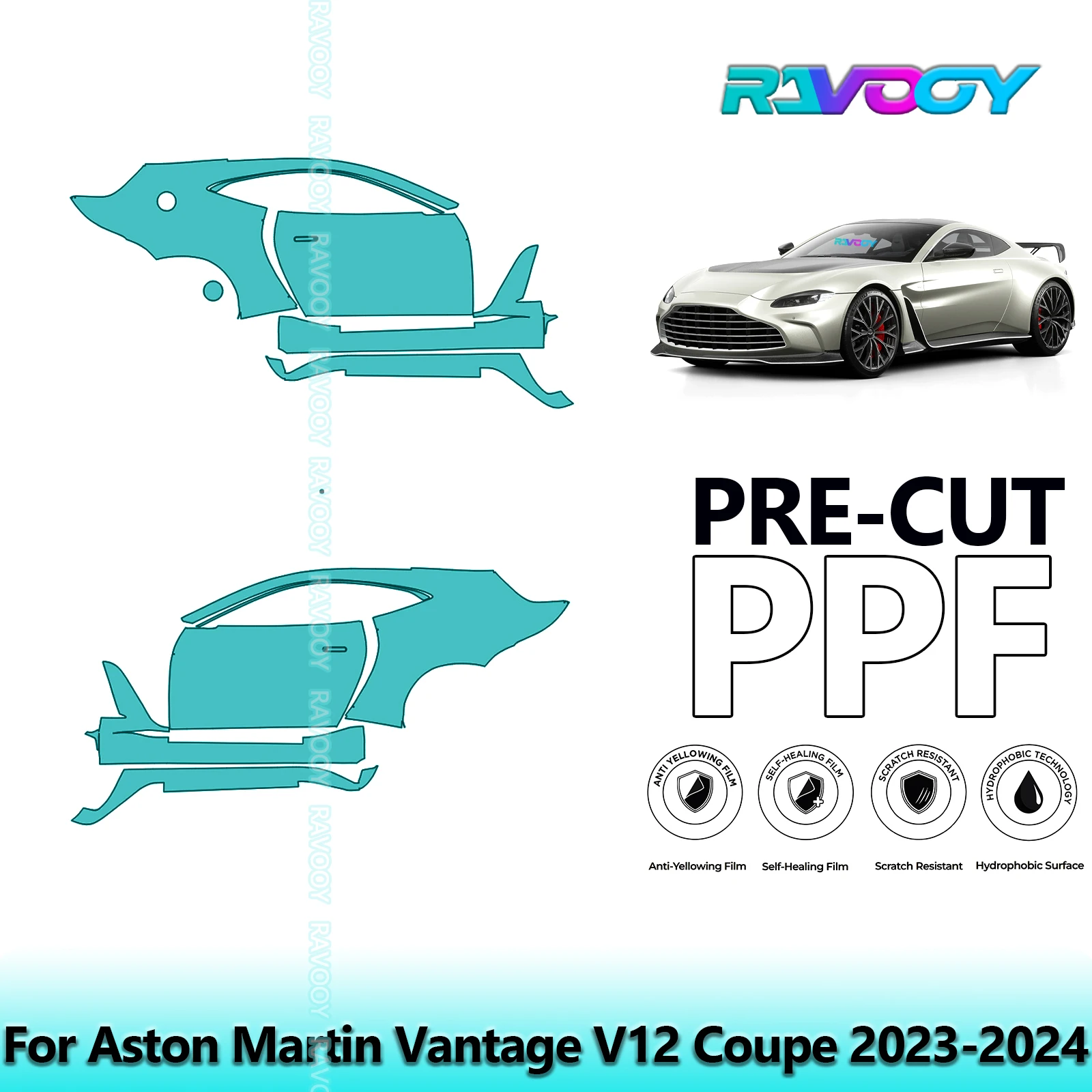 ل Aston Martin Vantage V12 كوبيه 2023-2024 8.5mil واضح ماتي قبل قطع باب PPF ومجموعة عمود A/B مجموعة طبقة حماية الطلاء من البولي يوريثان #1