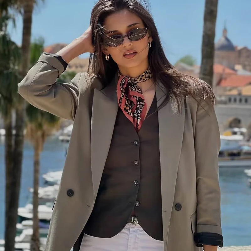 HXAO Dames Blazers Kantoorkleding Vrouw Bruin Kaki Gebroken Wit Zwart Blazer Vrouw Lange Mouw Getailleerd Jasje Hoge Kwaliteit Blazers