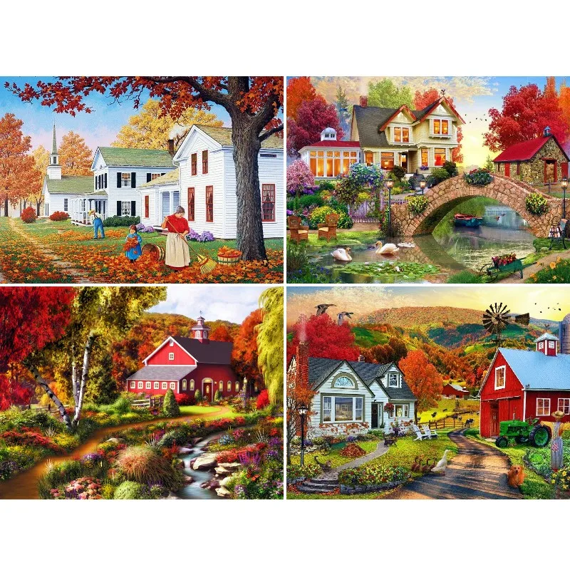 DIY Diamond Embroidery White Cottage House And Fall Yellow Tree Mosaic Art Kits Diamond Painting Landscape Needlework Wall Decor