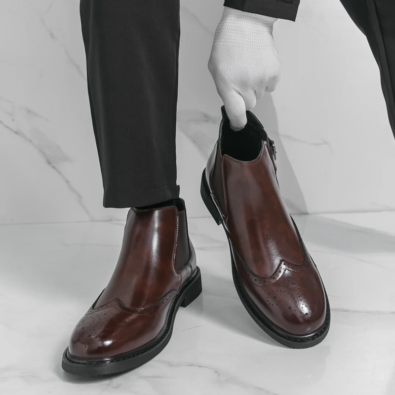 

Men's retro boots High quality autumn and winter classic styles Fashion daily outdoor 38-46 Black brown High top leather shoes