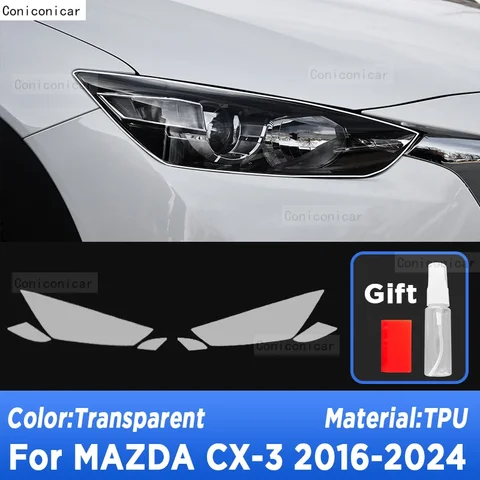 Защитная пленка из ТПУ для фар, наклейка для MAZDA CX-3 2016-2024 CX3, автомобильная внешняя защита от царапин, передняя лампа, прозрачные аксессуары