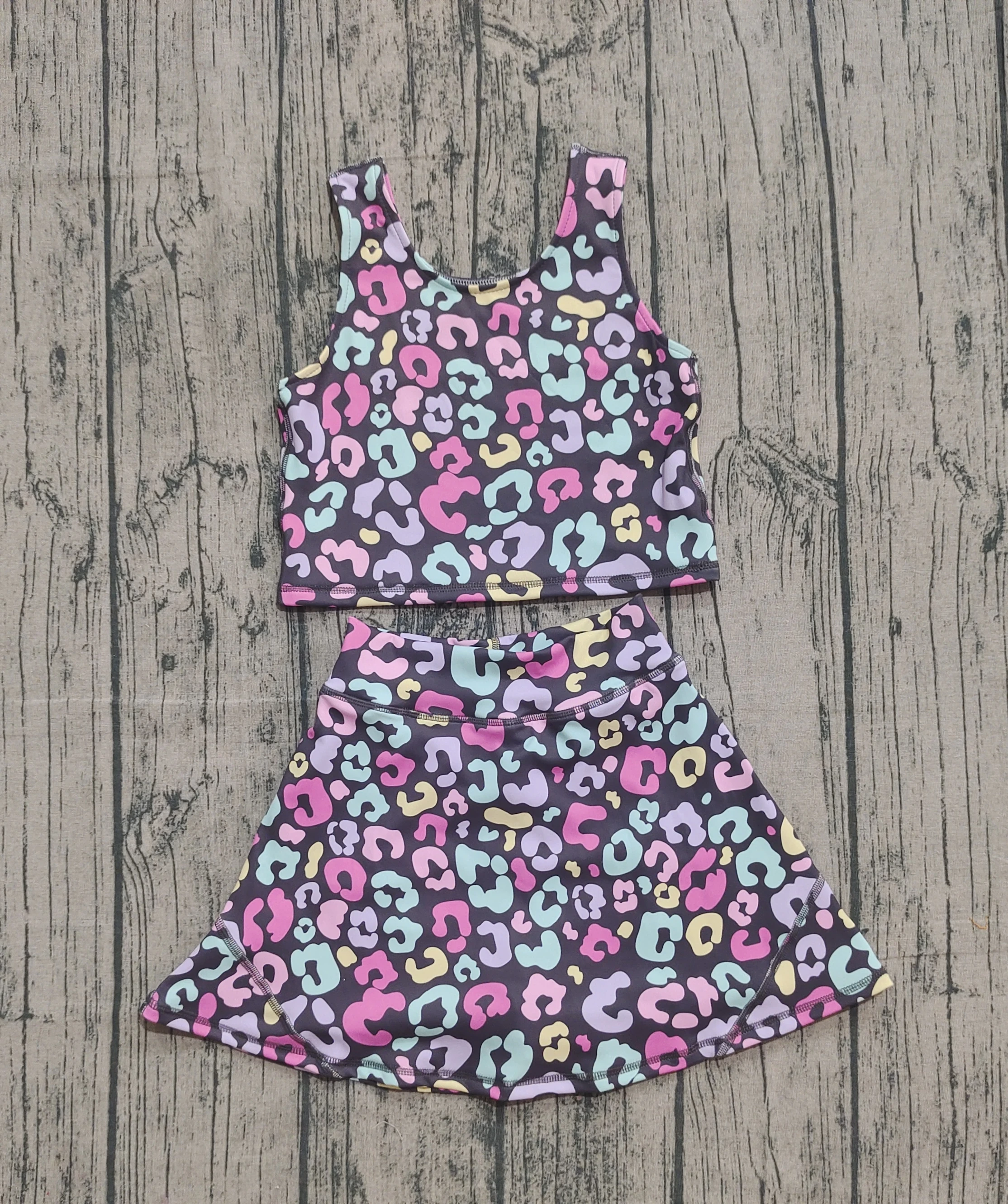 Z1007-25 GSD2176 Presale Kids Girls Outfit Short Sleeve Top With Skirt Set Children Yoga Clothes