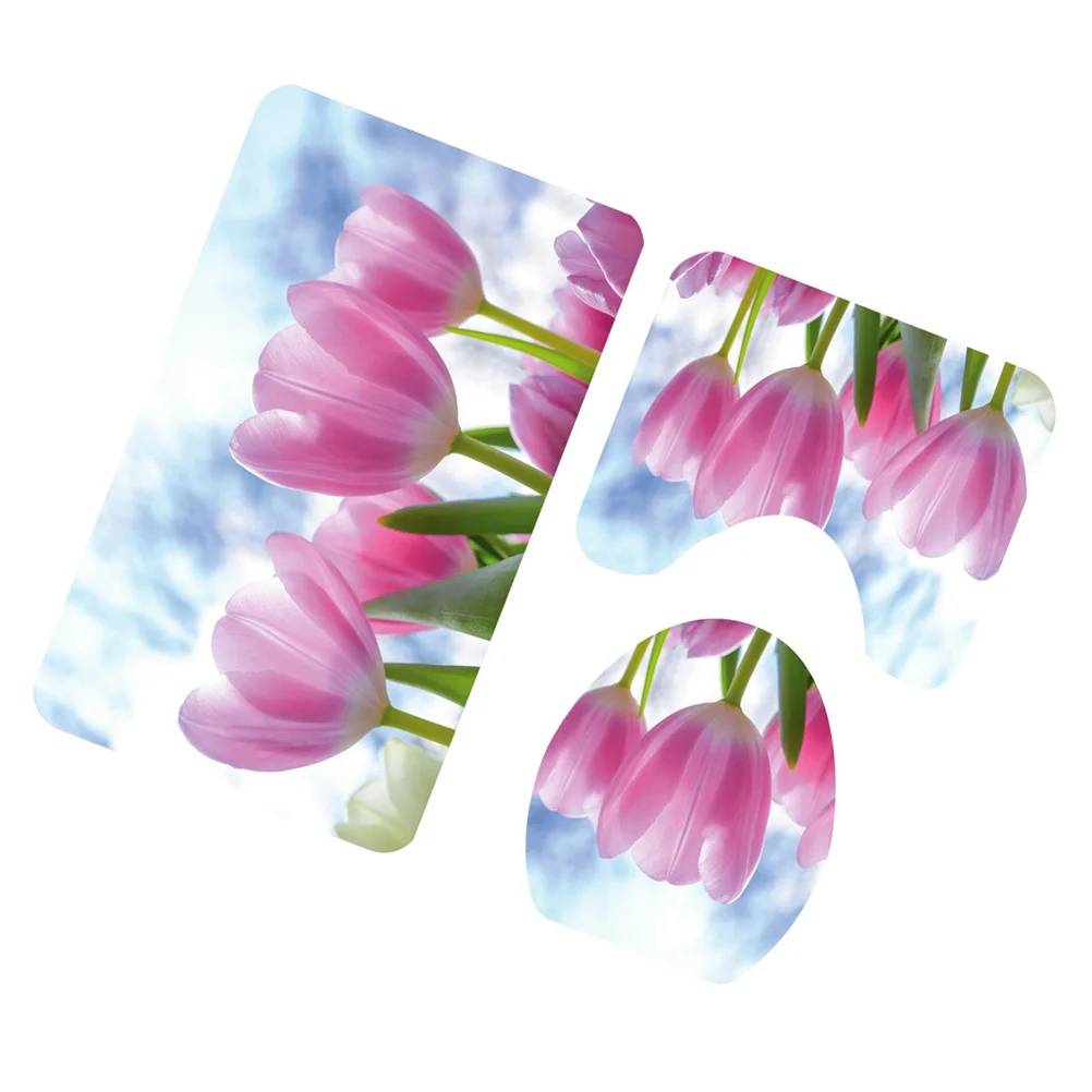 

Комплект из 3-х ковриков для туалета с цветочным принтом: теплые, эластичные, влаговпитывающие, с нескользящим основанием для пола в ванной комнате