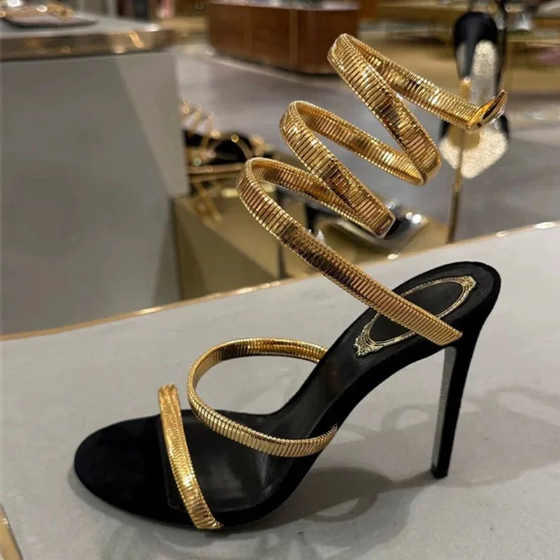 Liyke Summer Sexy Snake Twine Around Strap Women Sandals Narrow Band Open Toe Thin High Heels Party Stripper Shoes Zapatos Mujer