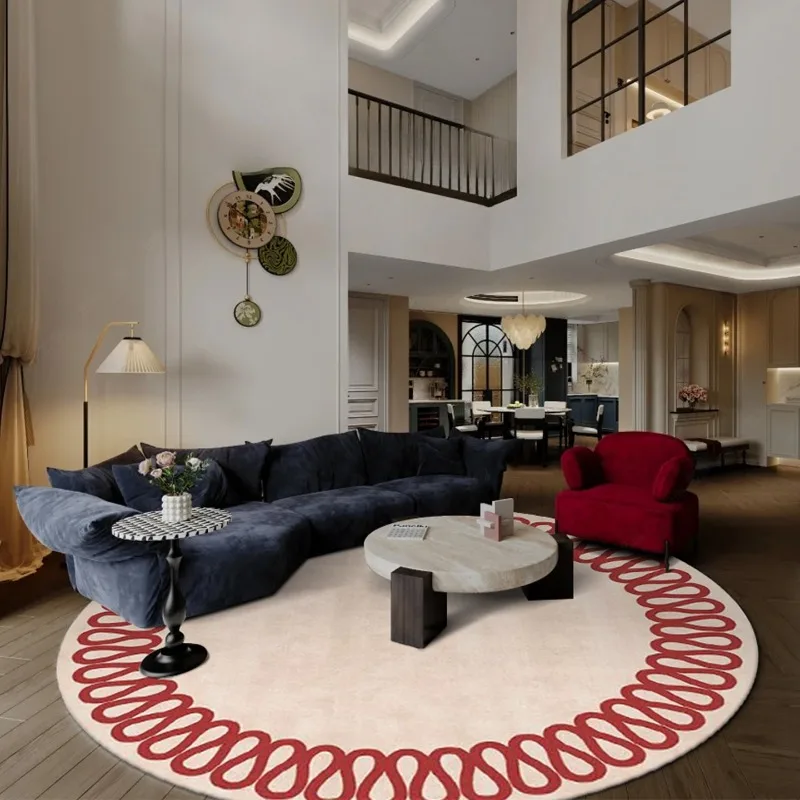 

French Light Luxury Round Carpet for Living Room Modern Cream Style Bedroom Rug Nonslip Machine Washable Sofa Floor Mat Ковер 러그