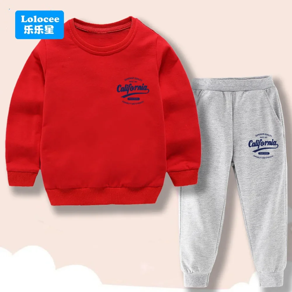 Boys' Spring/Autumn/Winter Sports Set Long-sleeved crew-necksweatshirt featuring 