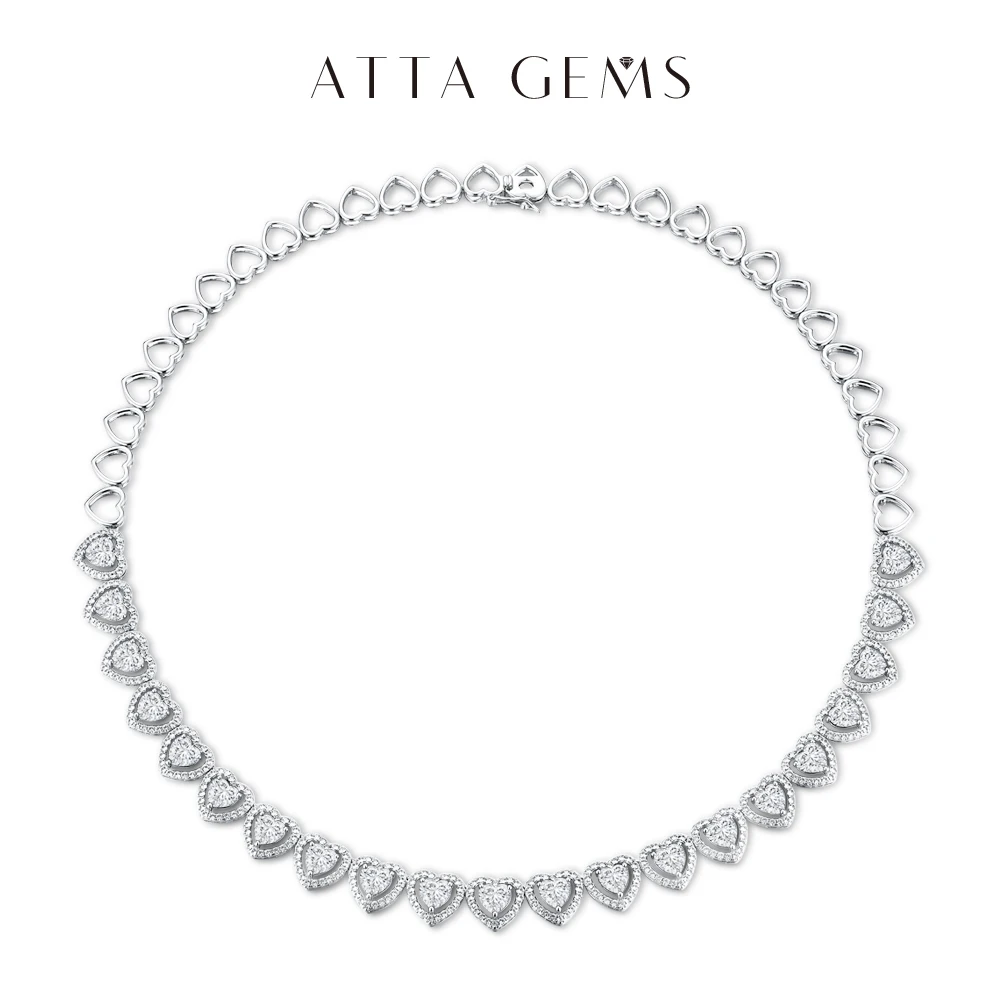 

ATTAGEMS Luxury Heart Moissanite Necklace for Women Lab Created Ruby Blue Sapphire S925 Silver Gold Plated Engagement Party Gift
