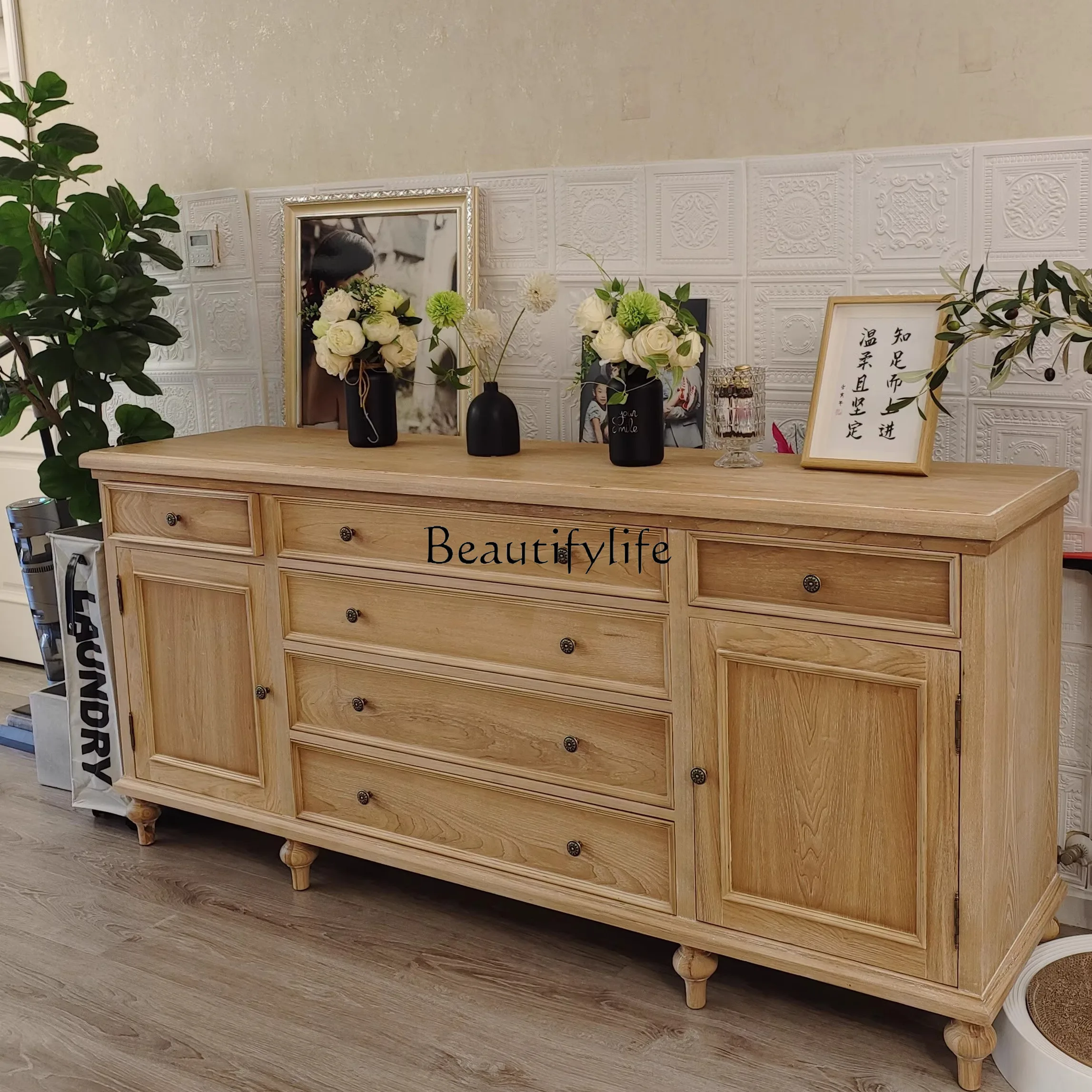 

Solid wood French retro dining side cabinet porch small apartment decorative chest cabinet