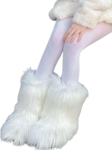 Winter Shoe Women's Winter Fluffy Faux Fox Fur Boots Woman Plush Warm Snow Boots Luxury Footwear Girls' Furry Fur Bottes Fashion