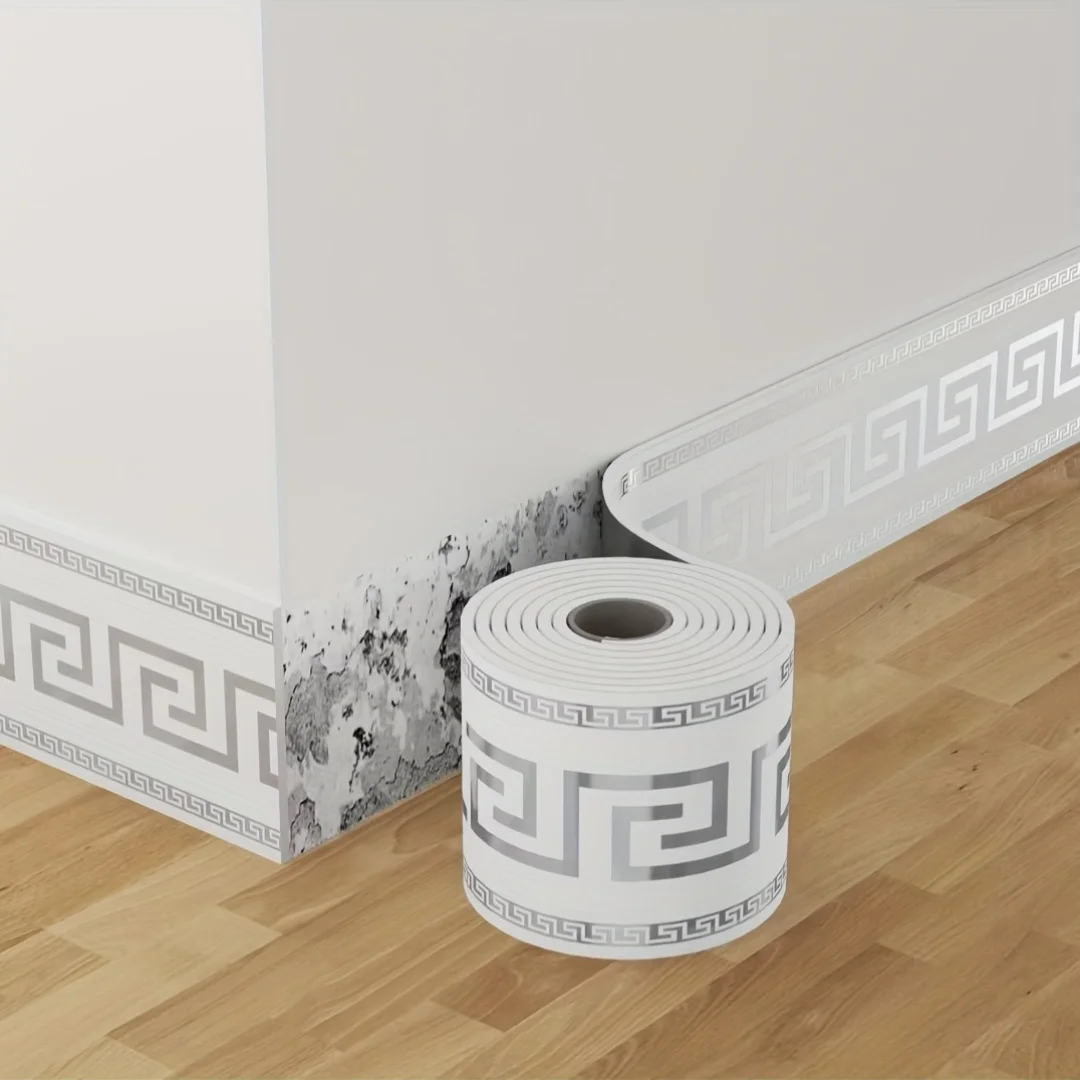 Vinyl Wallpaper Border,European Style Decor Trim for Bedroom&Living Room,Elegant White with Golden Accent,Wallpaper Border Decor