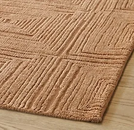 ！@Camel Color Wool Carpet Concentric Squares Sculpted Texture Geometric Depth Neutral Tone Luxury Living Room Rug