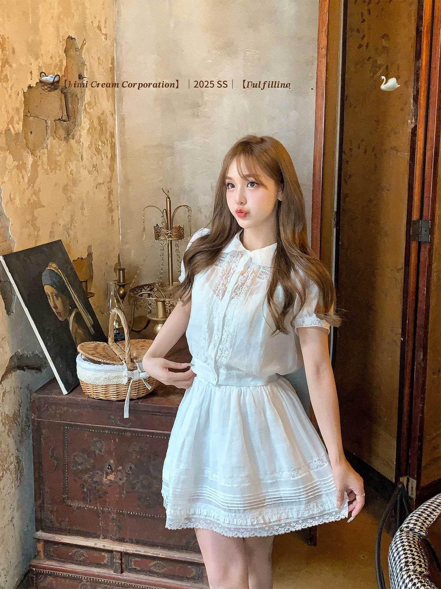 

Kimicoy Pure Linen Fairy Bubble Sve irt Strap ter Skirt Set Women Summer Tee-piece Outfit Breathable Loose Fit or...