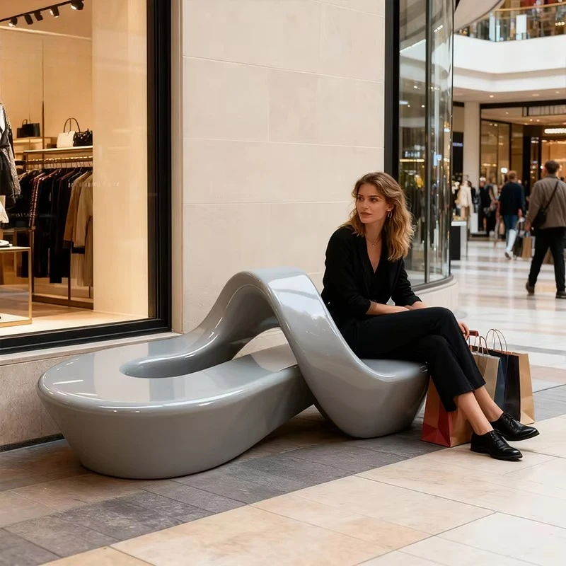 Modern Twisted Durable Fiberglass Patio Bench for Outdoor Use in Malls Hospitals Schools & Gardens