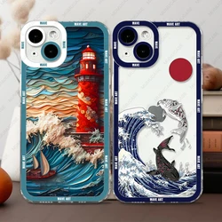 Case For iPhone 16 15 14 13 Pro Max 12 Mini 11 XS X XR SE 7 8 Plus Soft Cover Japanese Wave Art