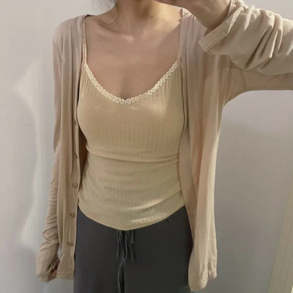 Casual Summer Wear Retro Lace Tank Spring Summer Polyester Fabric Regular Length Slight Stretch Comfortable Fit