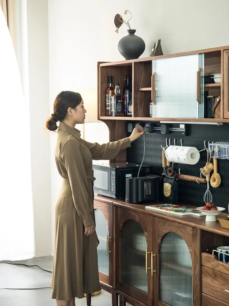Black walnut dining side Solid wood coffee cabinet Nordic bar counter Integrated wall high torage