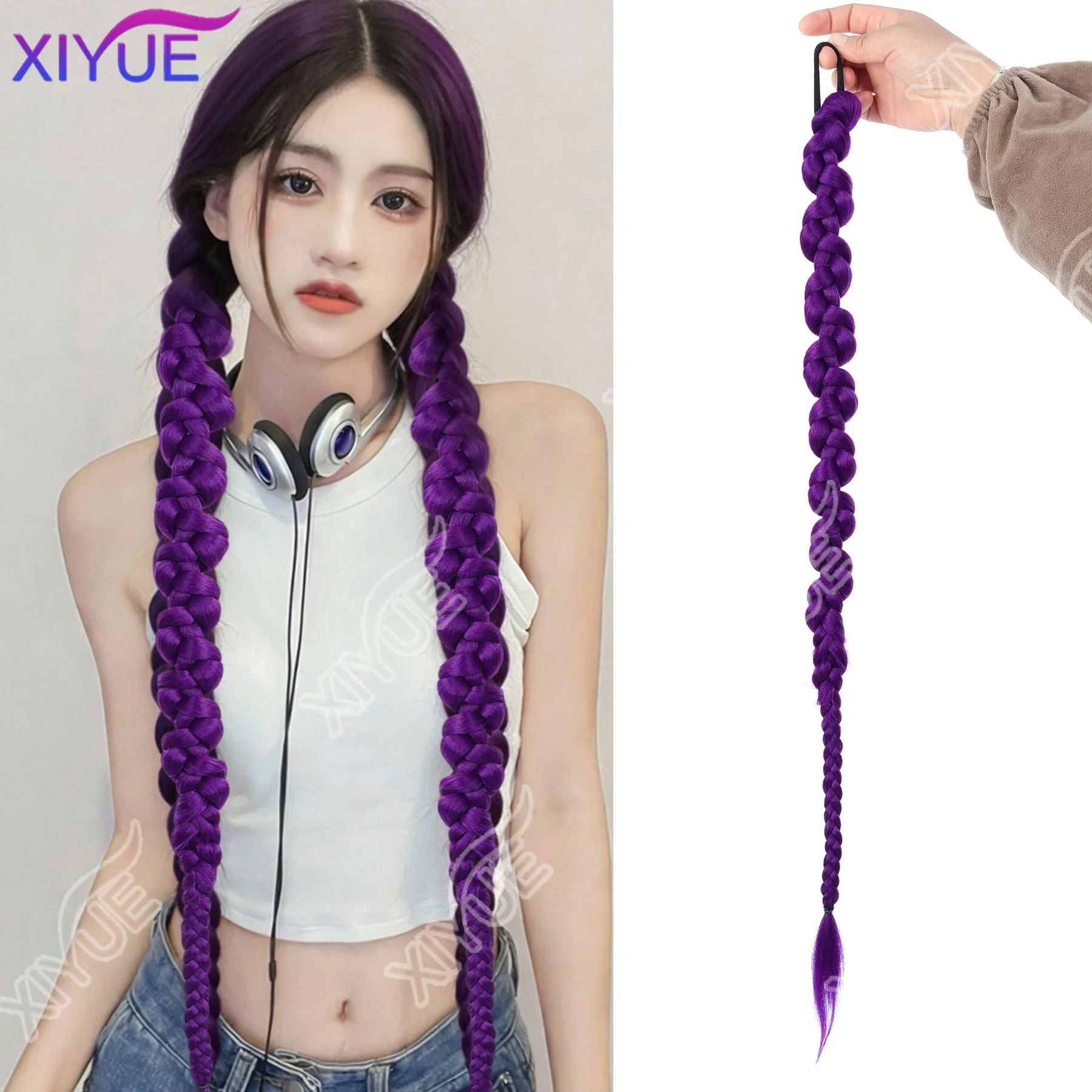 

synthetic Purple Fashion Braided Ponytail Hair Extensions with for Women Twist Braid Personality Hot Girl Kink Braid Hip