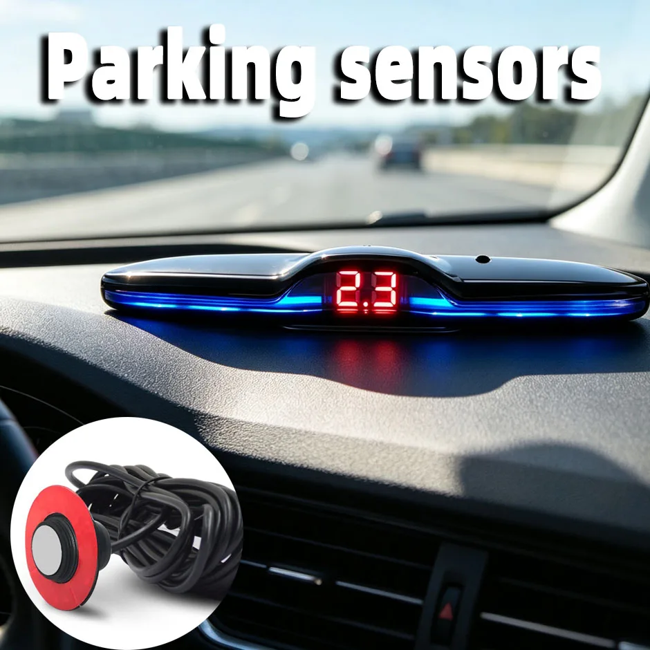 Flat 16.5mm Parktronic 4 Parking Sensors Kit LED Reversing Backup Radar PDC Recoil Auto Detector Assistance Buzzer Automobile