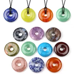 30mm Donut Shape Pendant Natural Stones Healing Crystal Quartz Safety Button For Women Men Jewelry Making Necklace DIY Accessory