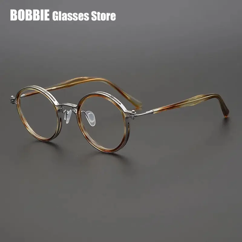 Top Quality Retro Round Glasses Frame Japanese Handmade Titanium Ultralight Men Eyeglasses Women Eyewear Acetate Korean Fashion