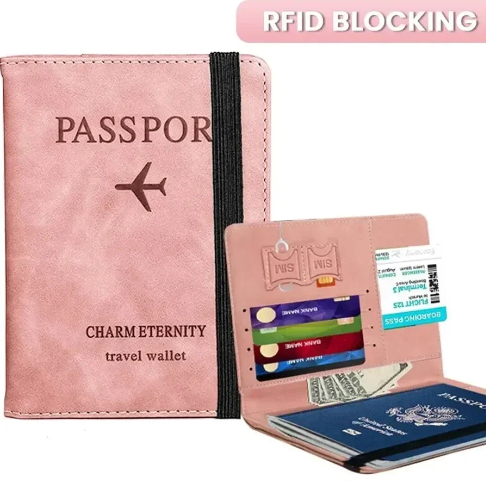 PU Leather RFID Blocking Passport Holder Cover Case Travel Wallet for Men Women Multi-Function ID Bank Card Holder-mw