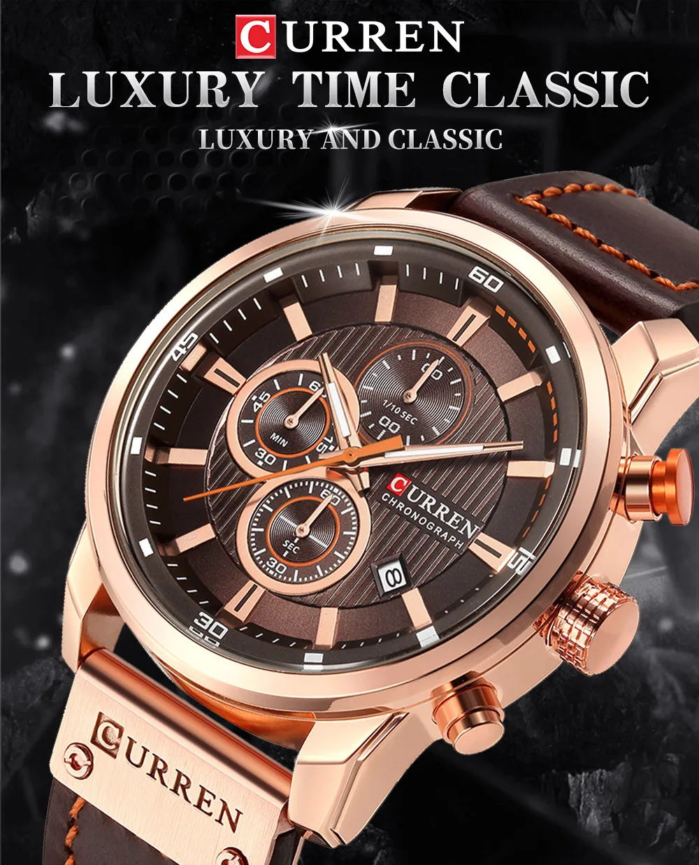 CURREN 8291 Herren-Quarz-Chronographenuhr, lässige Leder-Militär-Sport-Mode-Gentleman-Armbanduhr – Detail 1