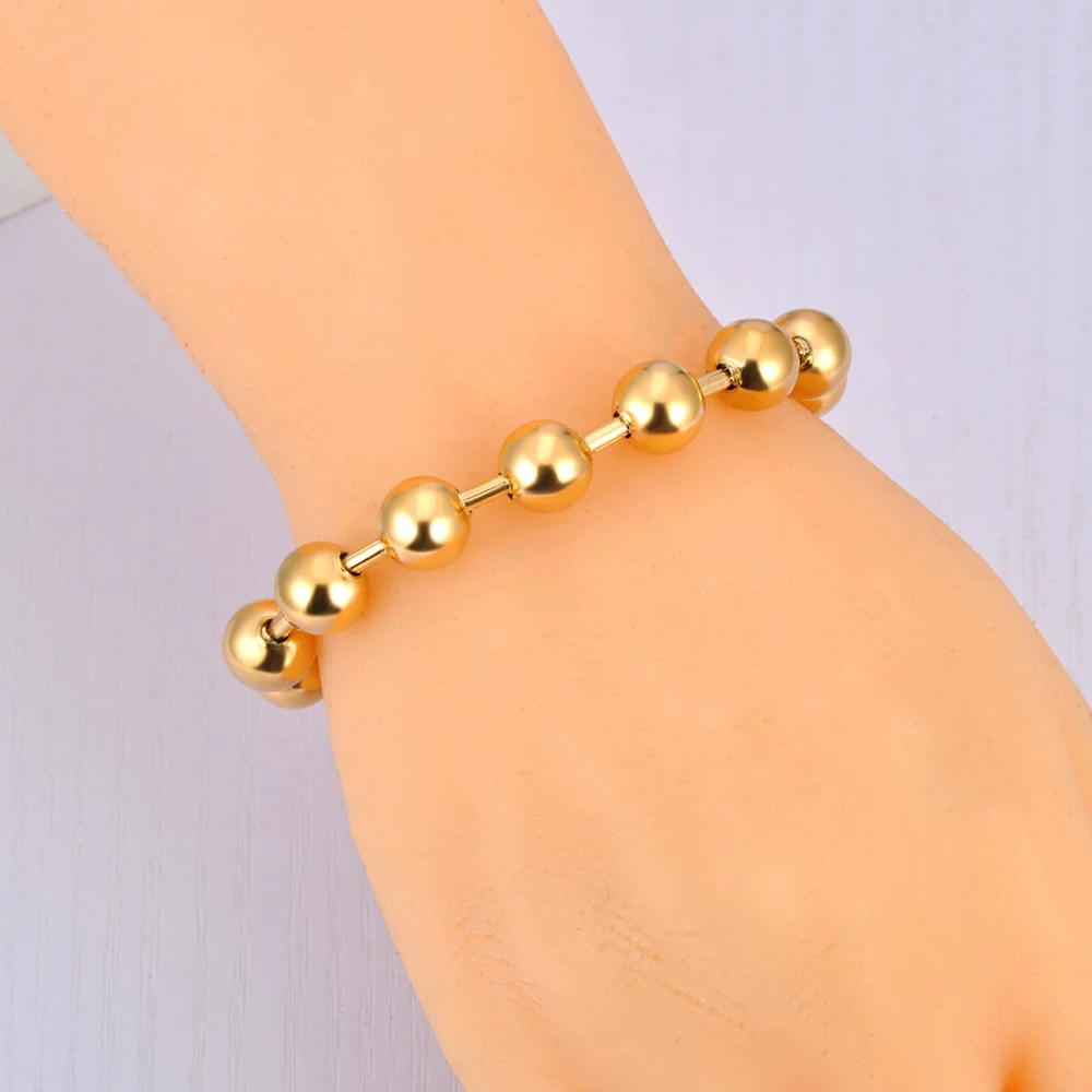 Lokaer Trendy Stainless Steel 8/10mm Round Beads Chain Bracelet for Women 18K Gold Plated Party Jewelry Браслет pulseras B24093