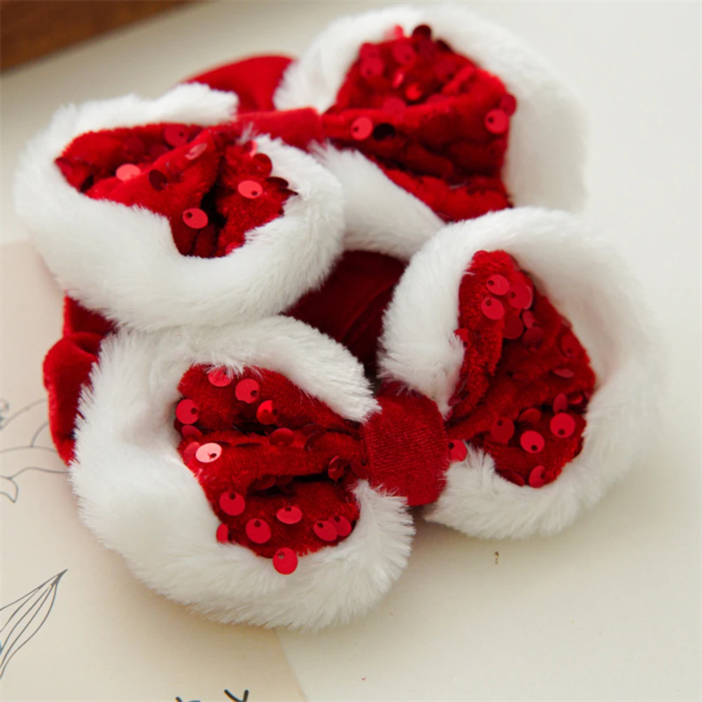 Bow Red Plush Scrunchies Sequin Christmas Style Hair Rope Ponytail Holder Hair Tie Xmas DIY Hair Bow Large Intestine Hair Ring