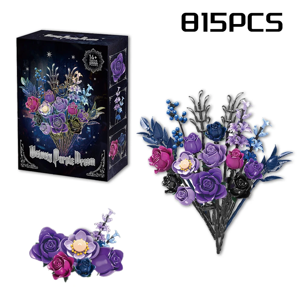 

815 PCS Moc Gothic Flower Bouquet Blocks Women Rose Eternal Flower Bricks with box Educational Construction Toys For Kids Gift